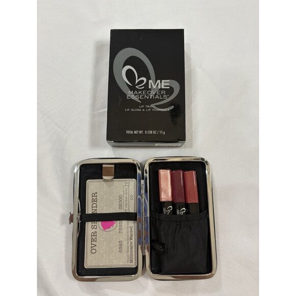 ME Makeover Essentials Lip Trio Gloss & Plumper Gloss Shades Leather Clutch New - Picture 1 of 5